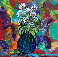 Blue Pot of Daisies