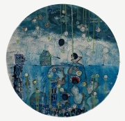 Mermaids-Acrylic-Mixed-on-Round-Canvas-12-inch